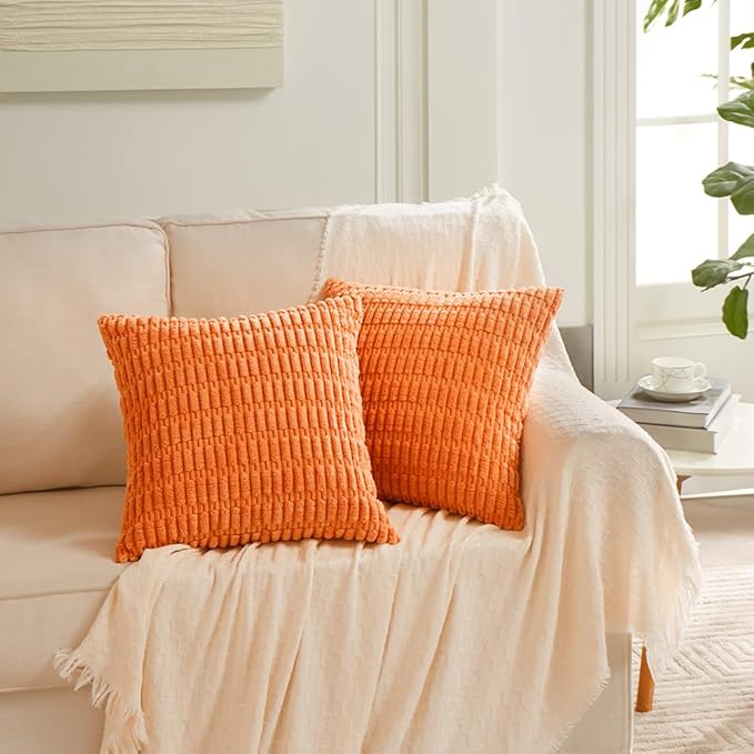 Fancy Homi 4 Packs Decorative Throw Pillow Covers for Living Room Couch Bed, Modern Farmhouse Boho Home Décor Accent Cushion Case, 26" x 26" (Pack of 4), Orange