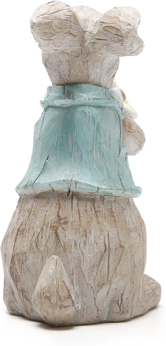 Hodao Easter Bunny Decorations Spring Home Decor Bunny Figurines Gift (Spring Gray Rabbit)
