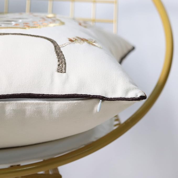 Set of 2 Embroidered Decorative Throw Pillow Covers Couch Square Pillowcases Cushion for Bedroom Sofa Farmhouse Decor 18x18 Inch (Brown Butterfly)