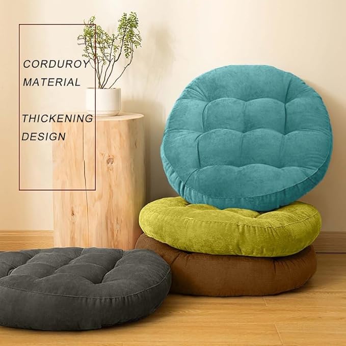 Meditation Floor Pillow Set of 2 Large Round Floor Cushions for Adults Tufted Corduroy Floor Seat Pillows Cushion for Living Room,Yellow 16.5" Lx16.5 Wx3 H
