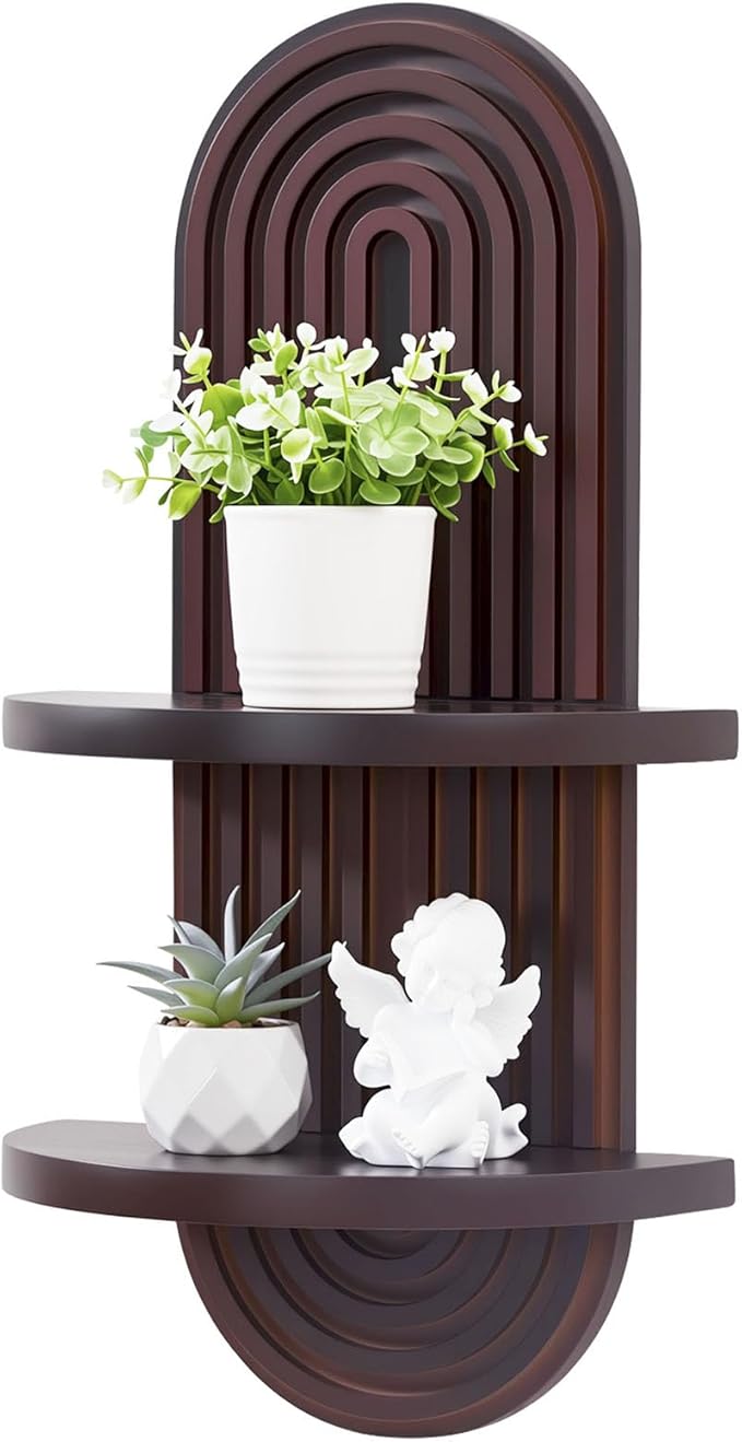 SweetSage Boho Wall Shelf with Arched Wood Design Mid-Century Rainbow Decor Floating Shelves for Home Bedroom Living Room Nursery Office 22 x 11.8 Inches Dark Brown