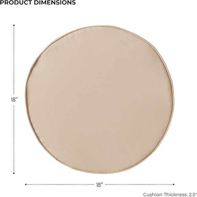 Set of 2 Outdoor 18 inch Round Patio Dining Chair Pads – Comfortable Fiber-Filled Seat Cushions with Ties, Reversible Polyester Fabric, Stone