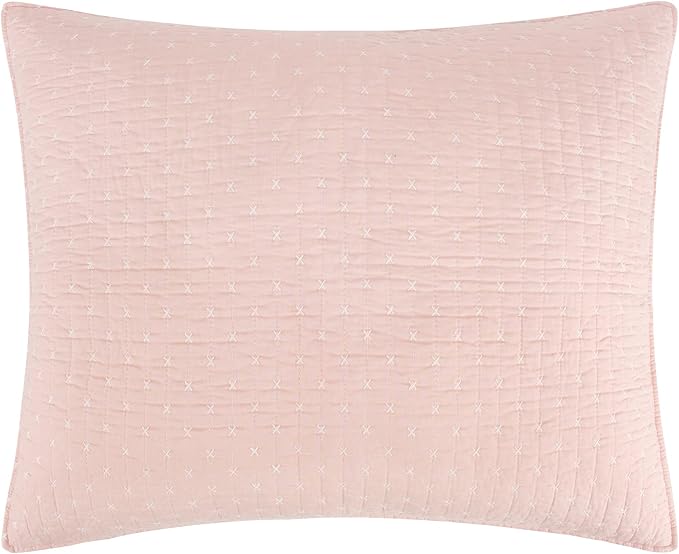 Levtex Home Cross Stitch Reversible Twin XL/Twin Quilt Set (68x86in) with 1 Pillow Sham (26x20in) - Stitch Texture - Blush - Cotton Twin/Twin Size Quilt Bedding Set - Lightweight, Soft, Pre-Washed