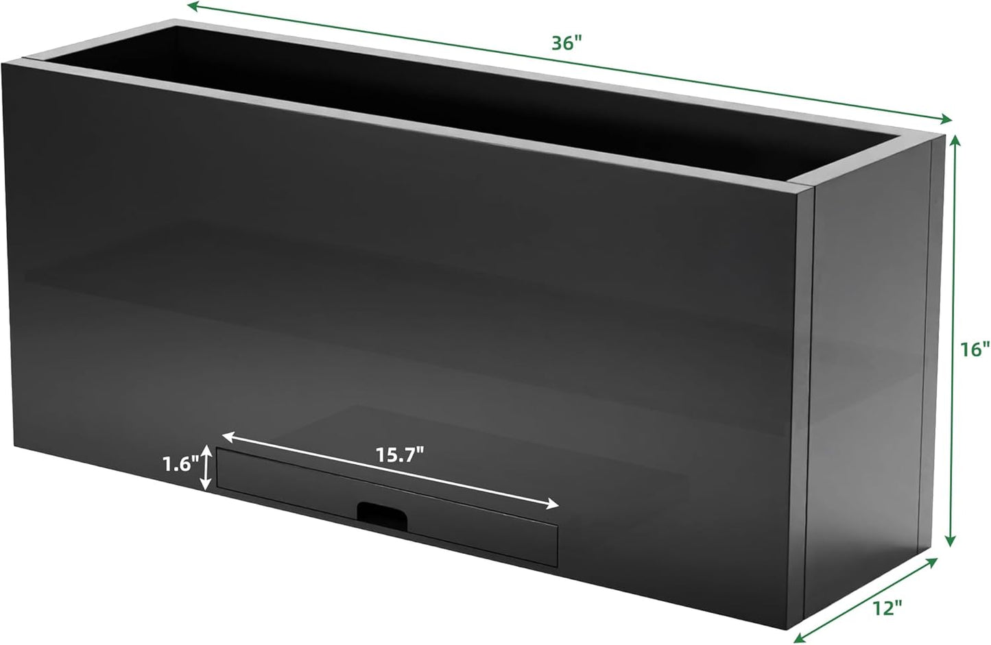 KOL Galvanized Steel Rectangular Planter Box, (16''H.x12''W.x36''L) Large Planters for Indoor Outdoor Plants,Black Powder Coated Metal Planter, Heavy Duty Modern Flower Pot, Commercial & Residential