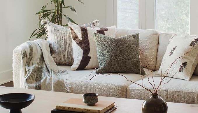 Zen Garden Plaid Throw Blanket 55x80, Sage Neutral Plaid 100% Cotton Decorative Sofa and Bed Blanket, Lightweight All-Season Throw, Handwoven in India, Luxury Bedding Accent