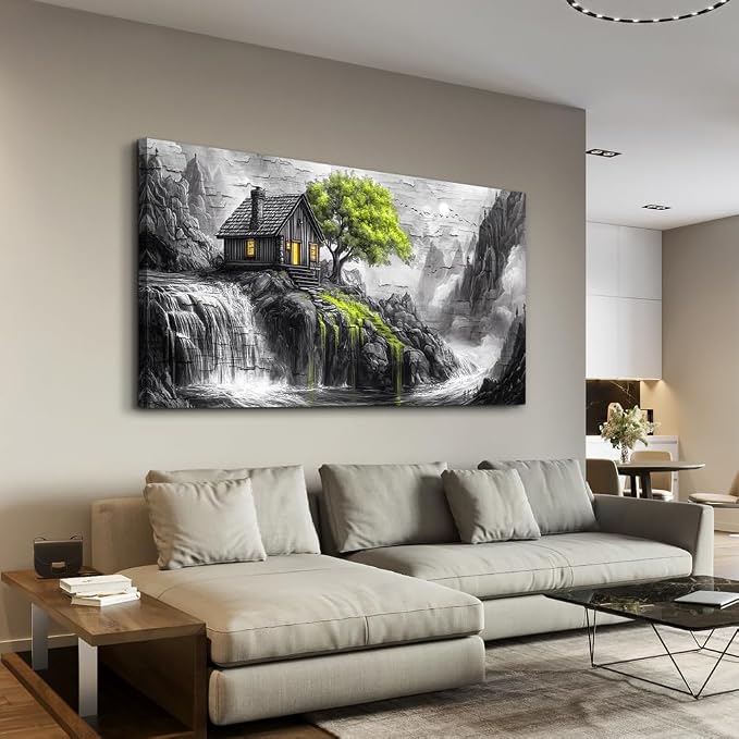 ERQINHUA Large Canvas Wall Art For Living Room Large Wall Decor For Bedroom Office Black And White Wall Painting Decor Green Tree Landscape Picture Artwork Modern Home Decor Ready To Hang 30"X60"