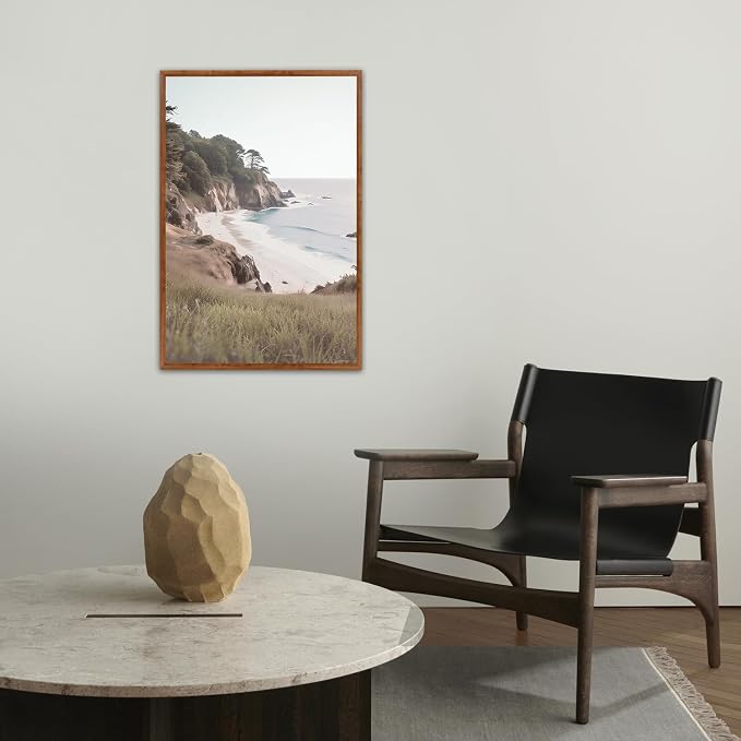 LHIUEM Coastal Seascape Framed Canvas Wall Art,Modern Beach Wall Decor,Neutral Pine Tree Painting,Natural Ocean Artwork for Living Room,Bedroom,Dining Room -24"x36"x3