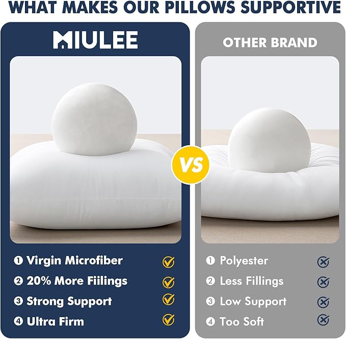 MIULEE Throw Pillows Inserts, Pack of 4 16x16 Inch 100% Virgin Fiber Filling Bed Couch Pillows