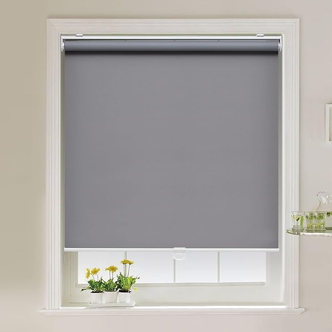 Cordless Roller Shades Blackout Blinds for Windows Room Darkening Rolled Up Shades with Spring System, UV Protection Window Shades Door Blinds for Home and Office (71" W x 72" H, Grey)