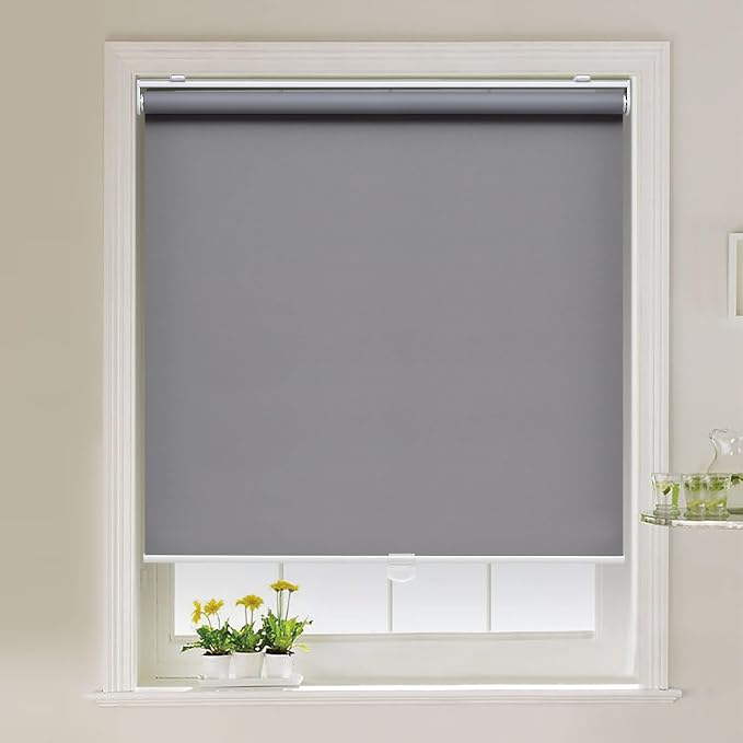 AOSKY Cordless Roller Shades Blackout Blinds for Windows Room Darkening Rolled Up Shades with Spring System, UV Protection Window Shades Door Blinds for Home and Office (46" W x 72" H, Grey)
