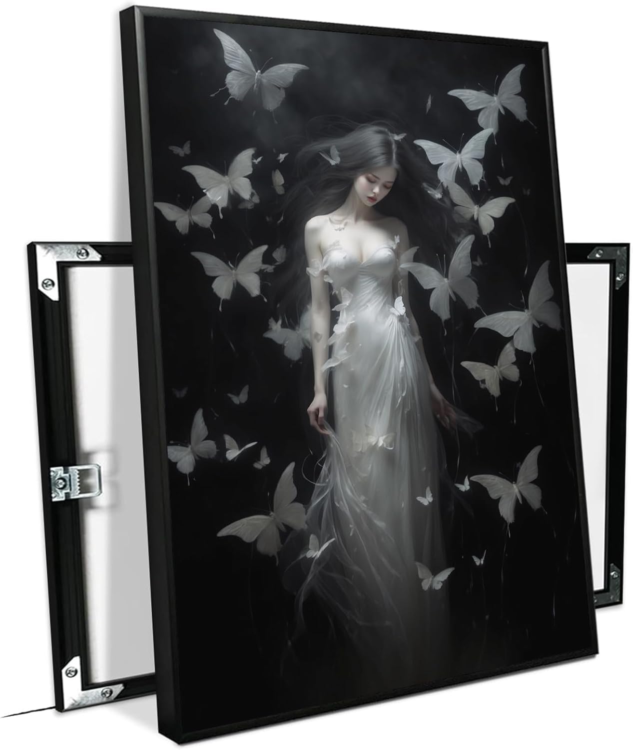 JFHCQJPK Vintage Gothic Feminine Canvas Wall Art Print Butterfly Poster Moody Female Wall Art Retro Artwork Dark College Decor for Home Bedroom20x30in Metal blackFramed