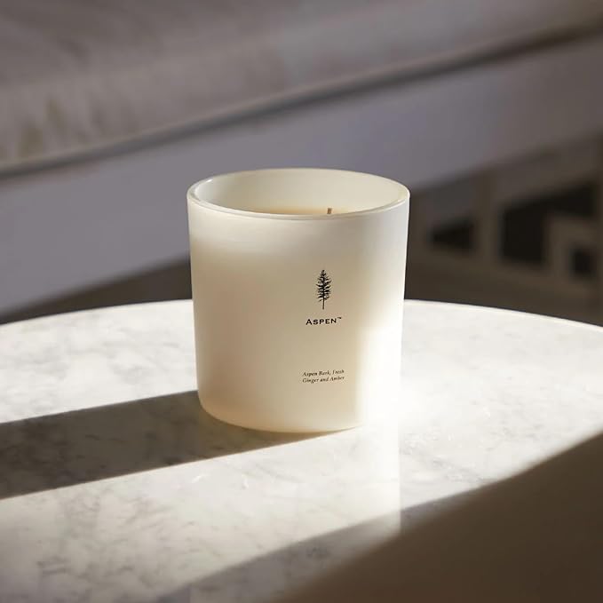 Archipelago Botanicals Aspen Luxe Candle, Aspen Bark, Amber and Musk Scent, Elegant White Glass Jar Candle, Coconut Wax, Double Wicks Burn 100 Hours (13 oz)