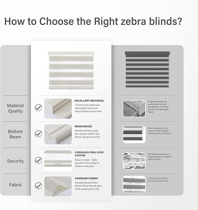 AOSKY Cordless Zebra Blinds for Windows Pull Down Roller Window Shades Dual Layer Light Filtering Privacy for Day and Night, Free-Stop Door Shades for Home Easy to Install Linen Cream 35" W X 72" H