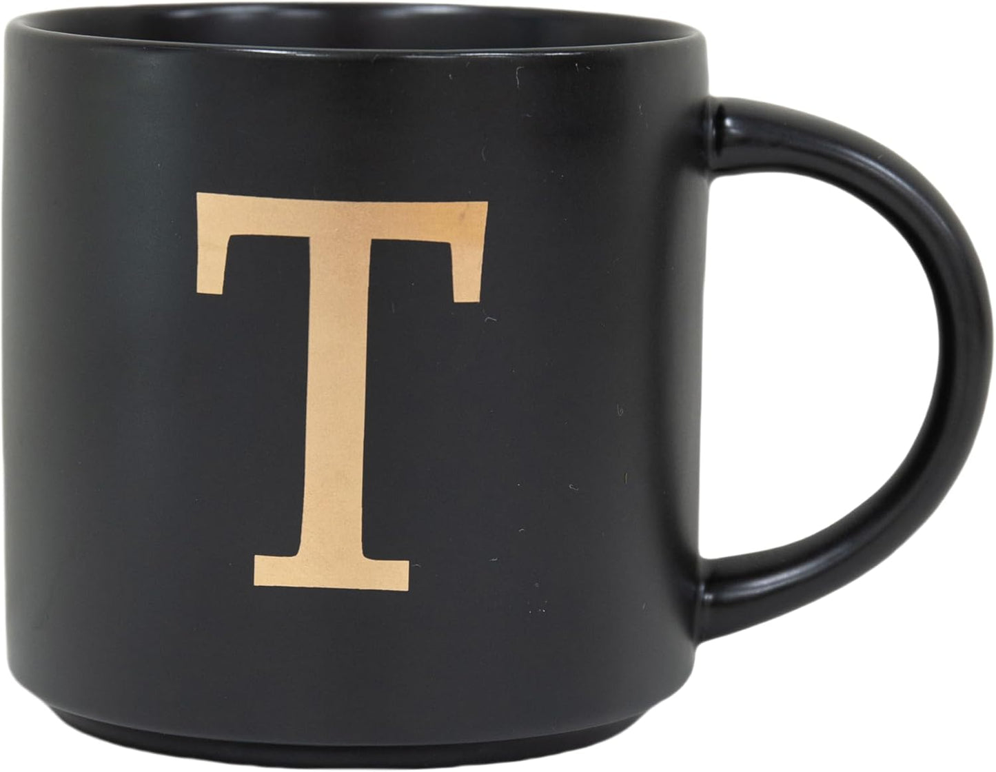 COLLECTIVE HOME - Monogram Ceramic Mugs, 15 oz Golden Initial Black Coffee Cups, Elegant Alphabet Tea Mugs, Elegant Personalized Mug with Gift Box, Unique Mug with Double Side Capital Lette (T)