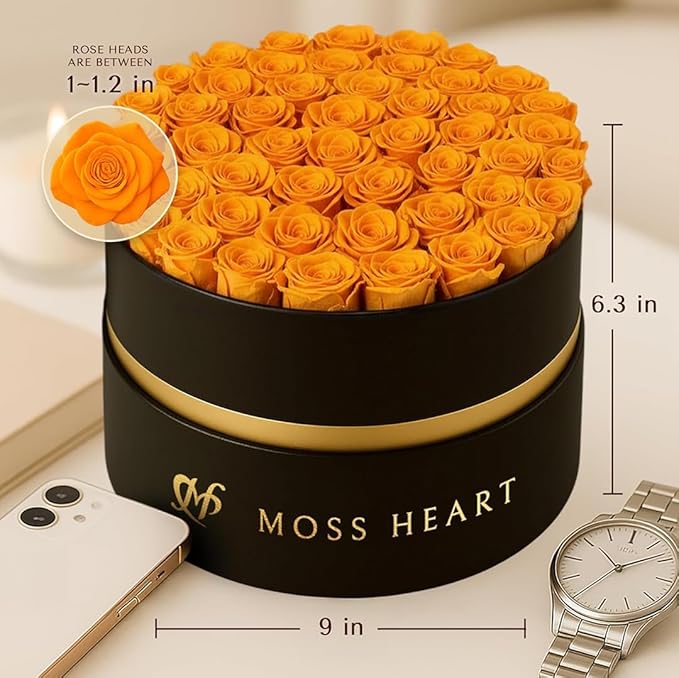 50 Petite Preserved Roses, Designer Round Box, Real Forever Roses Last 1+ Year, Premium Gift for Women, Wife, Girlfriend, Mother’s Day, Birthday, Anniversary, Valentine’s Day