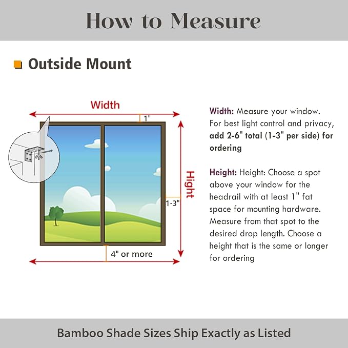 LETAU Cordless Wood Window Shades Blinds, Bamboo Window Shades with Valance, Almond Brown, 33" W x 64" L