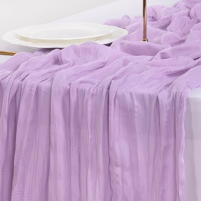 Socomi 3pcs Lilac Purple Lavender Cheesecloth Table Runner Easter Spring Boho Rustic Gauze 120 inch 10FT Cheese Cloth Runner for Wedding Party Baby Shower Birthday Home Decor Holiday Decorations