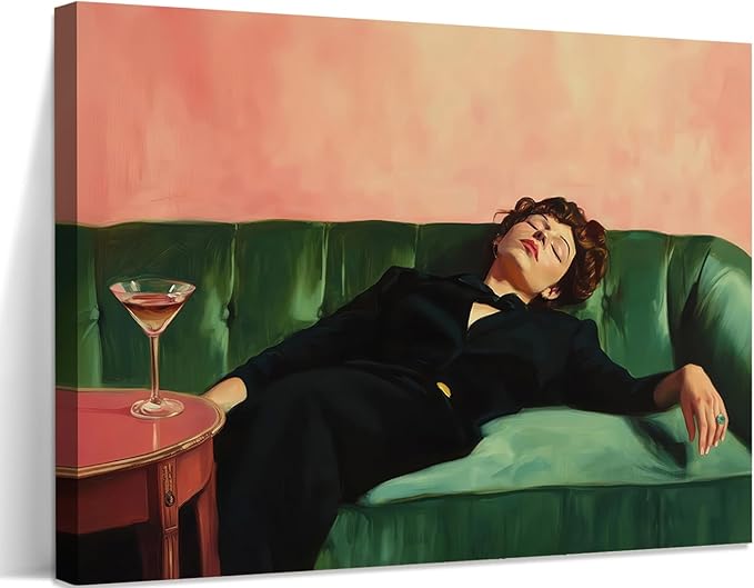 Vintage Woman Wall Art Funky Victorian Lady Lying on Couch Canvas Prints Moody Painting Poster Eclectic Aesthetic Wall Decor Picture Home Decor for Girly Bedroom Living Room 16X24Inch Framed