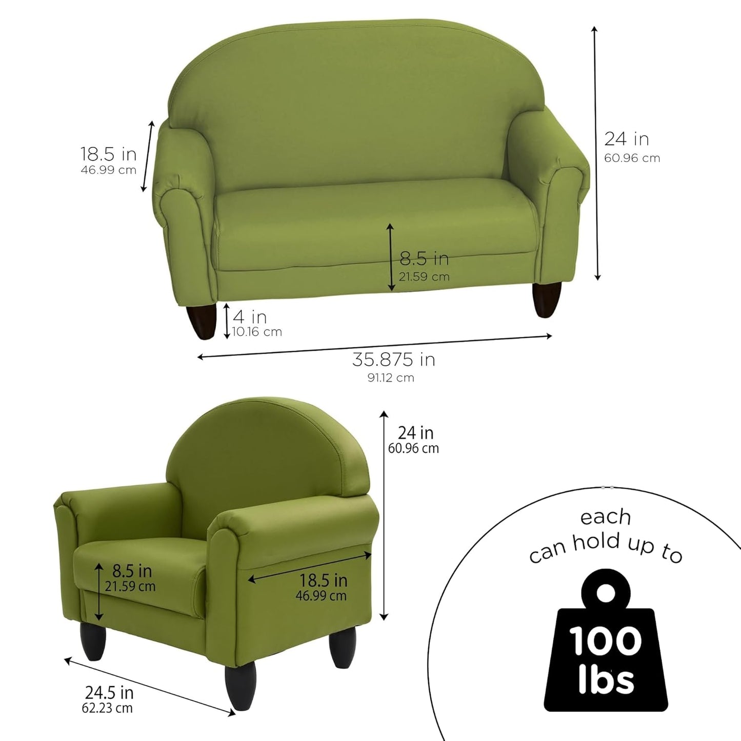 Children's Factory As We Grow Chair and Couch, Flexible Seating for Daycare or Preschool, Kids Reading Couch, Playroom Furniture, Sage