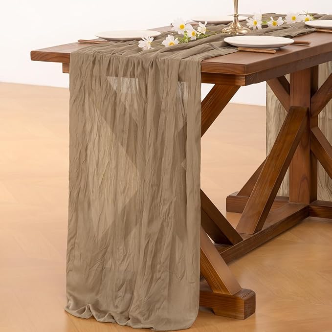 Socomi Nude Brown Cheesecloth Table Runner Easter Spring Boho Rustic Gauze 120 inch 10FT Cheese Cloth Runner for Wedding Party Baby Shower Birthday Home Decor Holiday Decorations