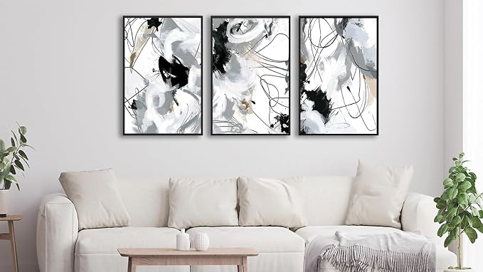 ASDCEUTICALS Large Framed Wall Art - Natural Framed Abstract Canvas Pictures for Living Room Modern Canvas Prints for Bedroom, Black Float Framed Art for Home Office Kitchen Decor 32" X 48" X 3pcs
