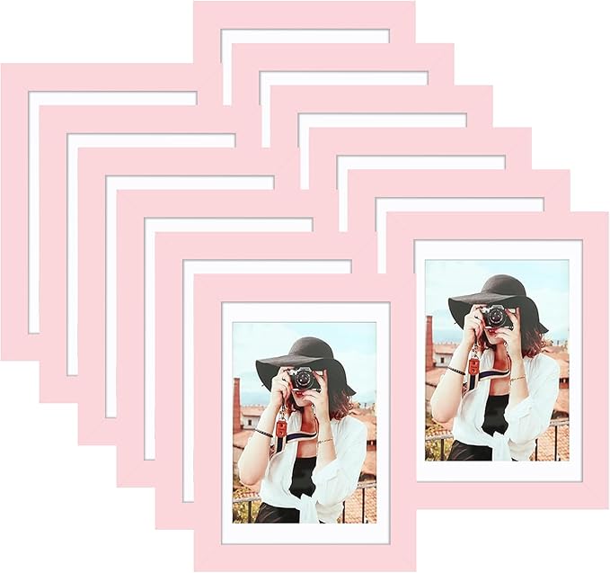 Picrit 5x7 Picture Frame Set of 12, Display 4x6 with Mat or 5x7 without Mat, Photo Frames for Wall Mounting or Table Top Display, Pink