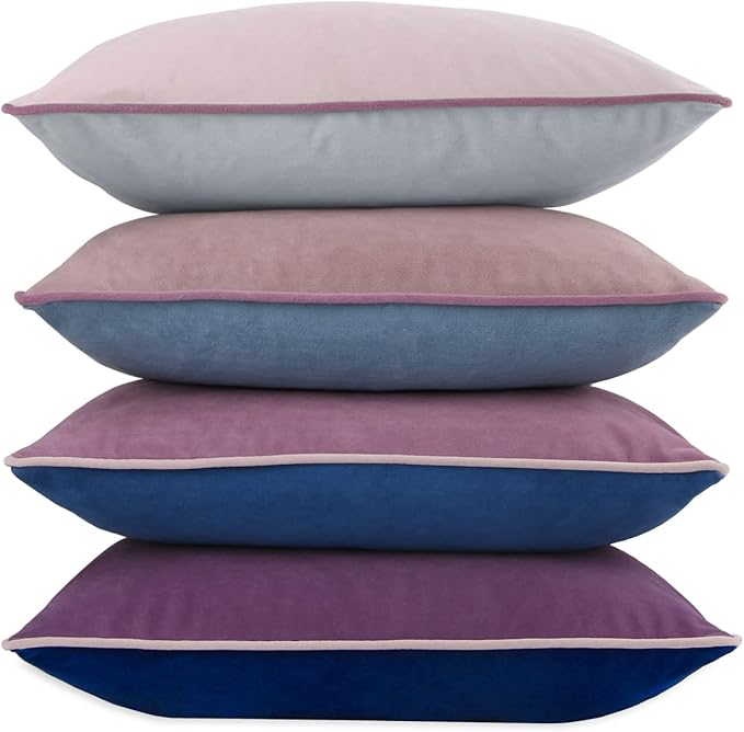 Btyrle 8-Colors Velvet Throw Pillow Covers 20x20 Inch Set of 4 Decorative Blue Purple Pillowcases Modern Double-Colored Cushion Covers for Sofa Couch