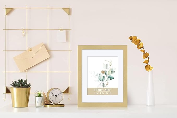 CORE ART 11x14 Picture Frame Gold Set of 2,Display Pictures 8x10 with Mat or 11 x 14 without Mat,Multi Photo Frames Collage for Wall or Tabletop Display