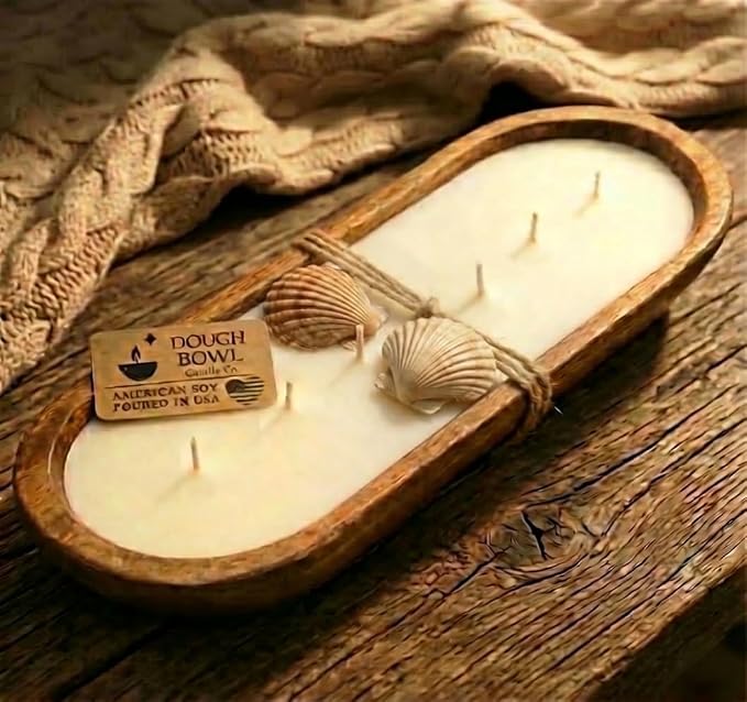 Dough Bowl Candle Co. Ocean Candle for Women or Men - 17x5 6 Wick Scented Candles for Home, Large Wood Luxury Soy Candles with Scented Wax, Long Burning 40H Burn Time for Spring Summer, Beach Gifts