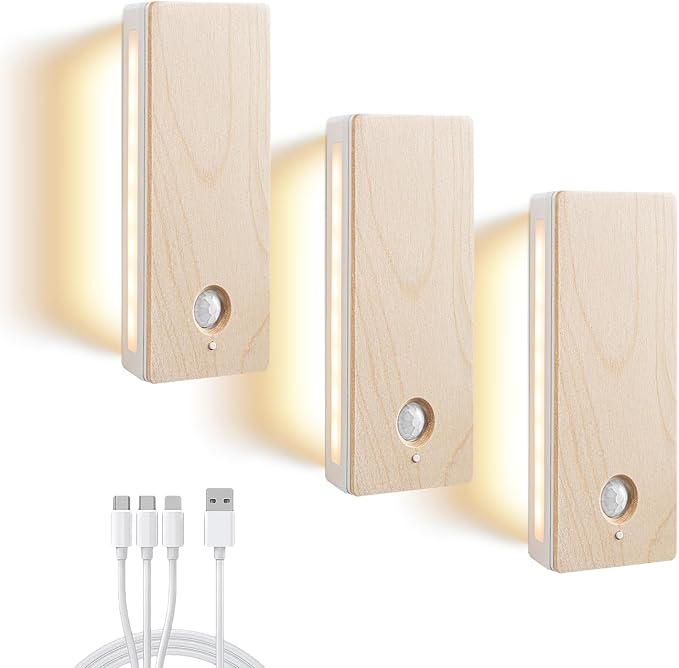 Battery-Operated Motion Sensor Night Light, Magnetic 3-Color Dimmable Motion Sensor Closet Night Light, for Bedroom, Hallway, Kitchen & Stairs
