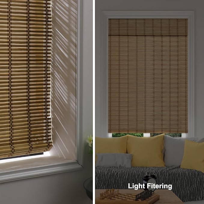 LUCKUP Cordless Bamboo Roman Shades, Roll Up Blinds for Indoor Windows, Light Filtering UV Protection Natural Bamboo Shades, Easy to Install for Home & Office, 24" W x 64" L, Natural