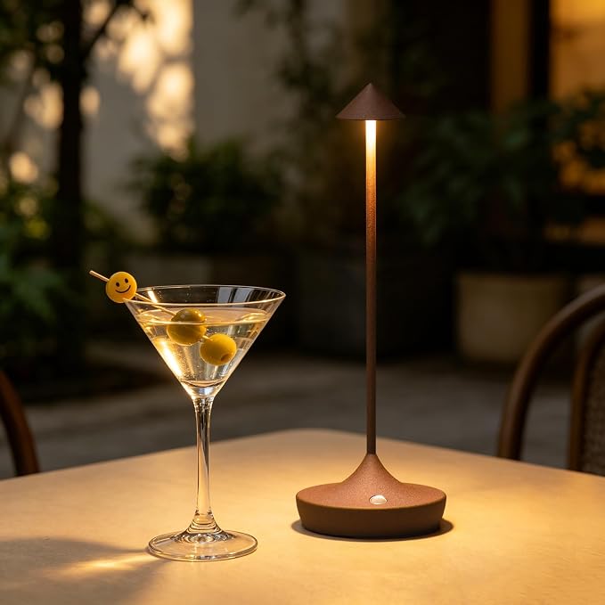 Rechargeable Cordless Table Lamp, Battery Operated LED Lamps | 3-Color Stepless Dimmable, Portable IP54 Waterproof Outdoor Lamps for Patio Dining Bar Home Office (2-Pack Rust)