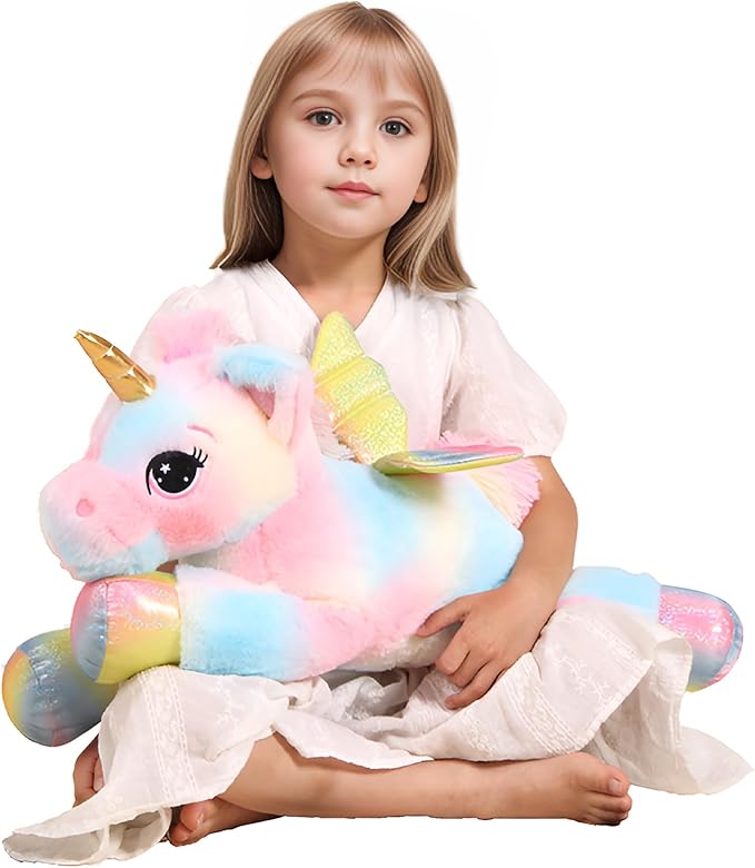 FFxiong 24 Inch Multicolored Big Unicorn Stuffed Animal Plush Toy Pillow, Cute Soft Giant Unicorn with Rainbow Wings Large Doll, Gift for Children Girl Boy Kids Birthday Valentine Christmas