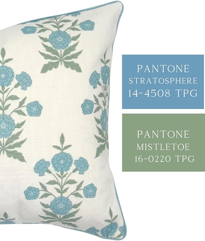 Jillien Harbor Amelia Lumbar 14" x 36" Floral Throw Pillow Cover Blockprint Grandmillennial Home Decor