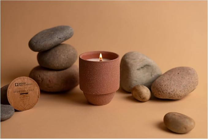 Paddywax Parks, Redwoods Scented Candle in Reusable Ceramic Jar with Crackling Wood Wick, Soy Candle with Approx. 77 Hour Burn Time, Decorative Gift Candles for Home, Redwood & Lily Scent, 11 oz