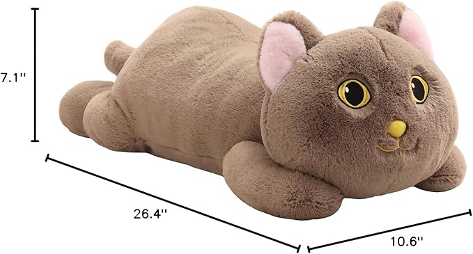 YESGIRL 26.4 inch 5 lbs Cat Weighted Stuffed Animals, Large Weighted Plush Animal, Cute Plush Toy Pillow, Soft Kawaii Plushie Gifts for Adults, Kids, Boys and Girls (Brown)