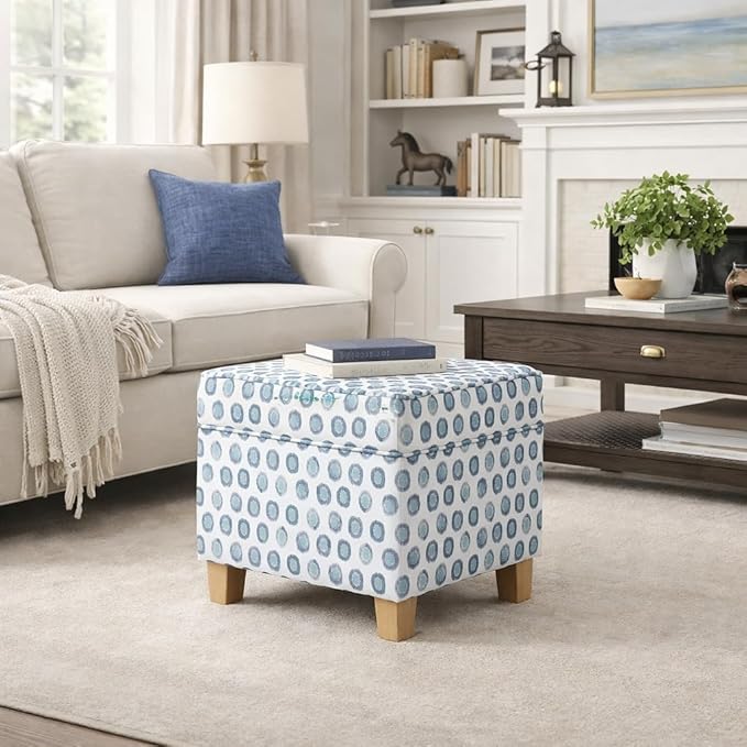 Homepop Home Decor | K7342-A876 | Classic Square Storage Ottoman with Lift Off Lid | Ottoman with Storage for Living Room & Bedroom, Small Multi Green Medallion Ikat Print