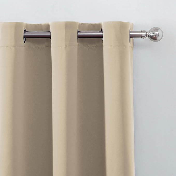 LEMOMO Blackout Curtains 66 x 54 Inch Long Beige Curtains Set of 2 Panels Room Darkening Curtains for Bedroom and Living Room