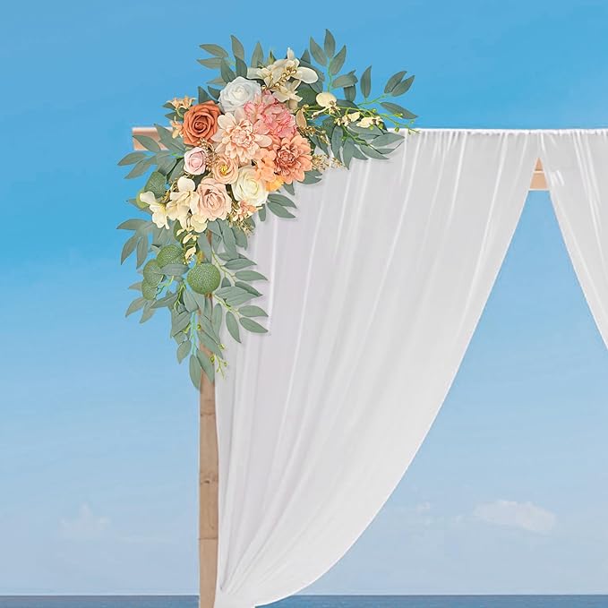 Burnt Orange Artificial Wedding Arch Flowers Set of 2, Fall Wedding Arch Floral Swags for Ceremony, Reception Welcome Sign, Backdrop Decoration