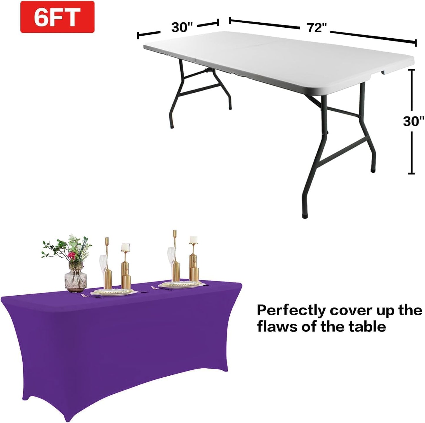 IVAPUPU 2 Pack 6FT Table Cloth for Rectangular Fitted Events Stretch Purple Table Covers Washable Spandex Tablecloth Protector for Party, Wedding, Cocktail, Banquet, Festival