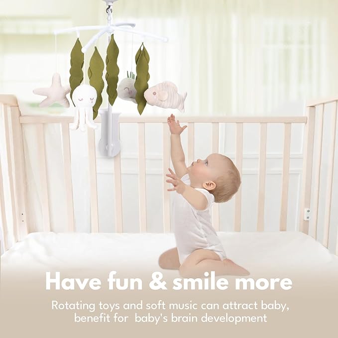 Crib Mobile 35 Lullaby Music,Cotton Baby Mobiles for Cribs & Pack N Play, Easy to Install, Stuffed Animals Hanging Toys Newborn Boys & Girls, Ocean Nursery Decor