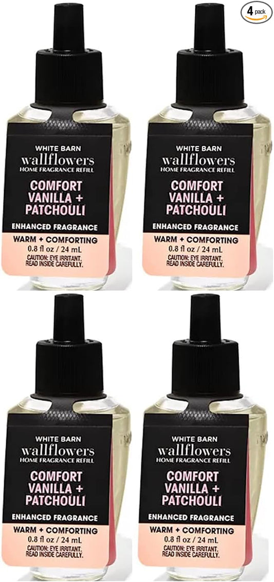 Bath & Body Works Comfort Vanilla Patchouli WallFlowers Fragrance Refill 0.8 Oz 4 Pack (Comfort Patchouli) 3.2 Fl Oz