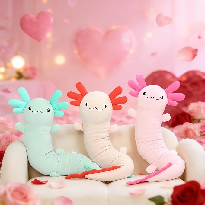 MaoGoLan Giant Axolotl Plush Toy Stuffed Animal, Huge Axolotl Body Pillow for Kids Girl Boy, Long Purple Salamander Plush Glow in The Dark, Valentine Birthday Gifts Holiday Easter Decor