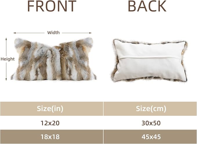 Genuine Rabbit Fur Pillow Covers Set of 2,Luxury Decorative Throw Pillowcases Fluffy Animal Skin Accents Bolster Cushion Cover for Couch Sofa Bedroom Living Room Home,12x20inch,Yellow