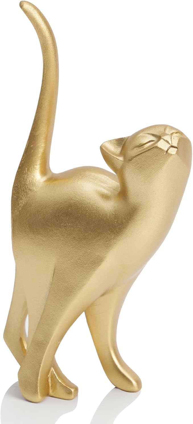 Gold Cat Statue Modern Abstract, Home Office Shelf Decor, 7-Inch Vibrant Assorted Colors, Easy to Match Any Decor Style