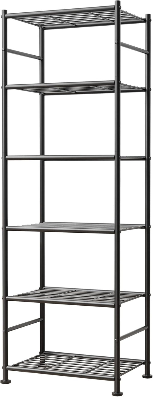 Sakugi 6-Tier Metal Storage Shelves - Slim Shelf Organizer with Reinforced Side Bars, Spacious Storage for Kitchen, Bathroom, and Laundry Room Organization, 18.2" x 12.5" x 70.1", Black