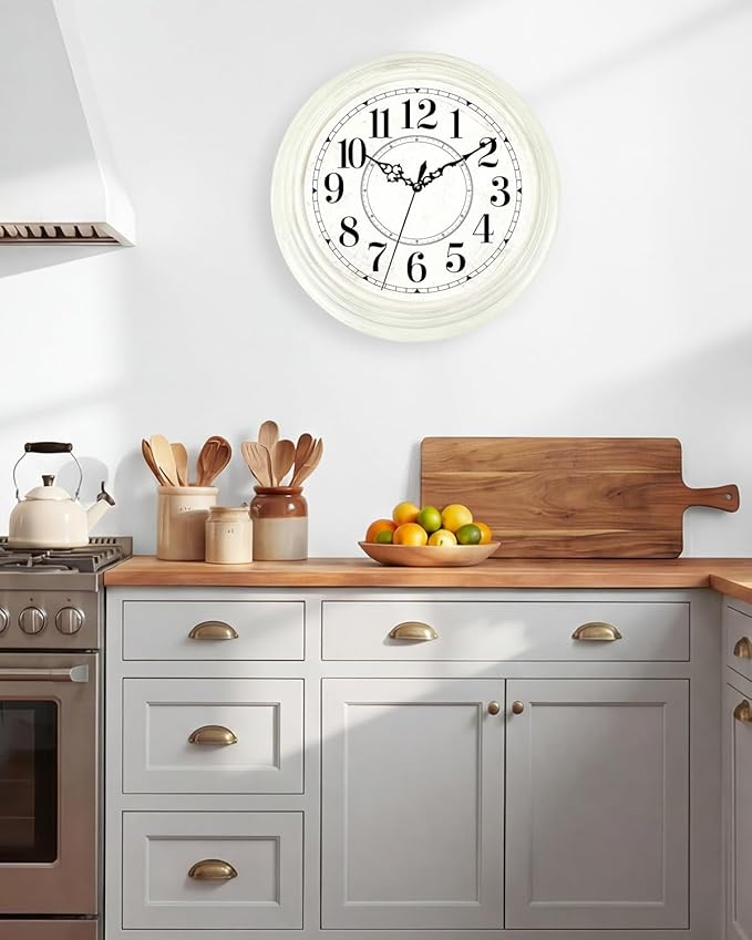 Vintage Wall Clock 13 Inch Quartz Silent Non-Ticking Analog Clock Battery Operated Rustic Round Decorative Clock for Living Room Kitchen Home Office Classroom