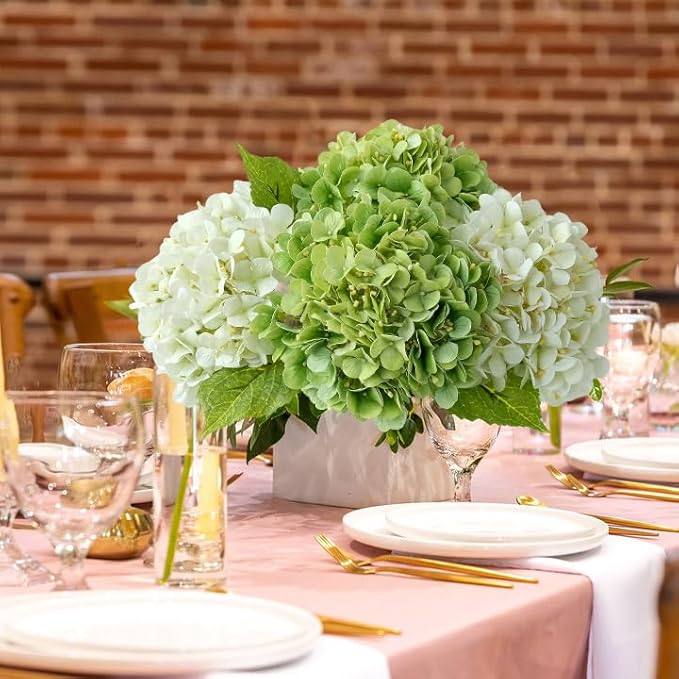 JINWOE Light Green Artificial Hydrangeas, 4Pcs 20" Real Touch Silk Flowers,Lifelike Hydrangeas Stems Faux Flowers for Bouquet Table Centerpieces Indoor Spring Outdoor Home