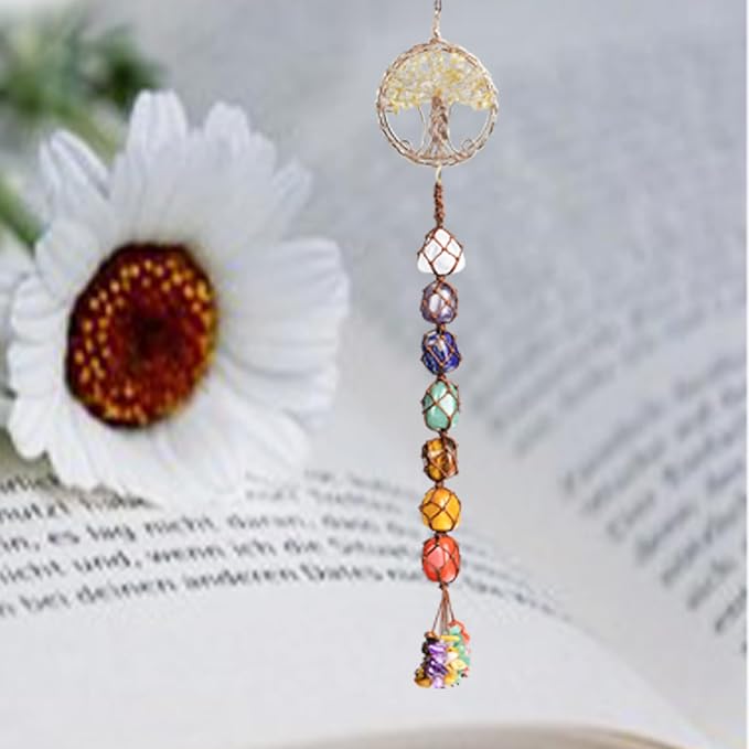 Anjiucc Handmade Crystal Window Car Hanging Ornaments 7 Chakra Home Ornament Yoga Meditation Car Decoration（A-Style 15）