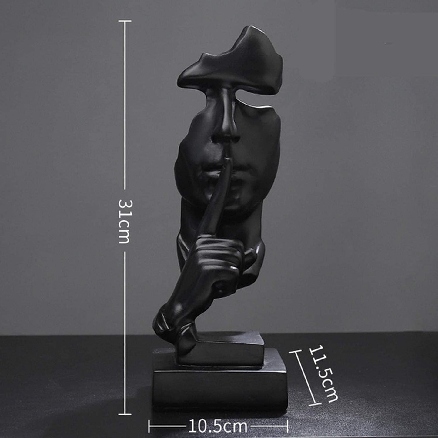 aboxoo Thinker Statue, Silence is Gold Abstract Art Figurine, Modern Home Resin Sculptures Decorative Objects Piano Desktop Decor for Creative Room Home, Office Study Decor (Black)